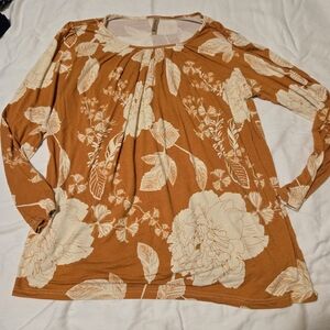 Anymeet Top Goldenrod And Cream Floral Size 2XL Longsleeve